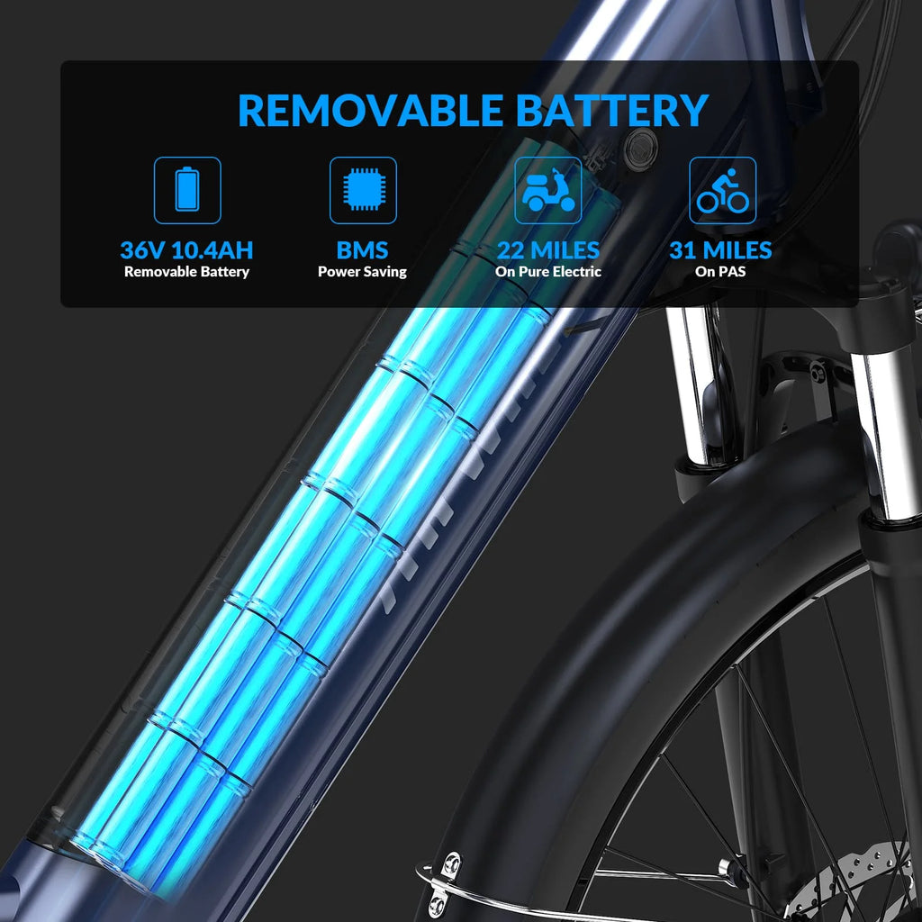 2026 5TH WHEEL Electric Bike for Adult with 350W Motor, W18B 26" EBike with 36V 10.4Ah Removable Battery Ebike, Electric Bicycle with 7 Speed, UL2849