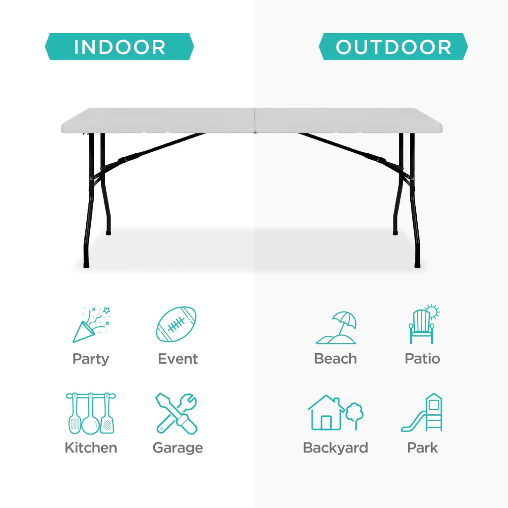 2026 Best Choice Products 6ft Plastic Folding Table, Indoor Outdoor Heavy Duty Portable w/ Handle, Lock - White