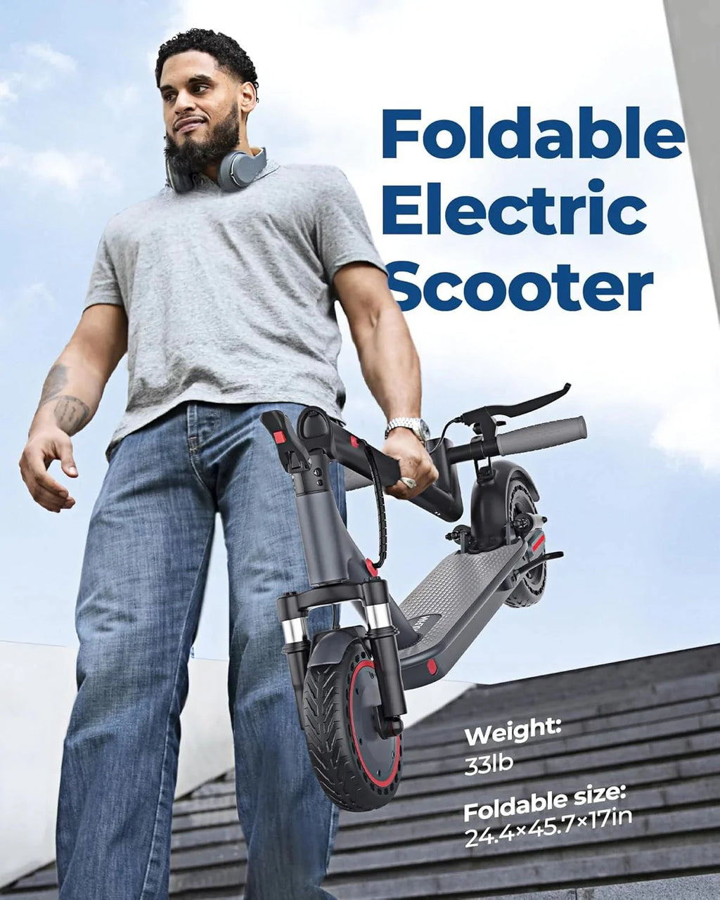 2026 Electric scooter, 350W/500W powerful motor, 8.5"/10" solid rubber tires, 19/22 mph, 28/21/12 mile range, dual brakes
