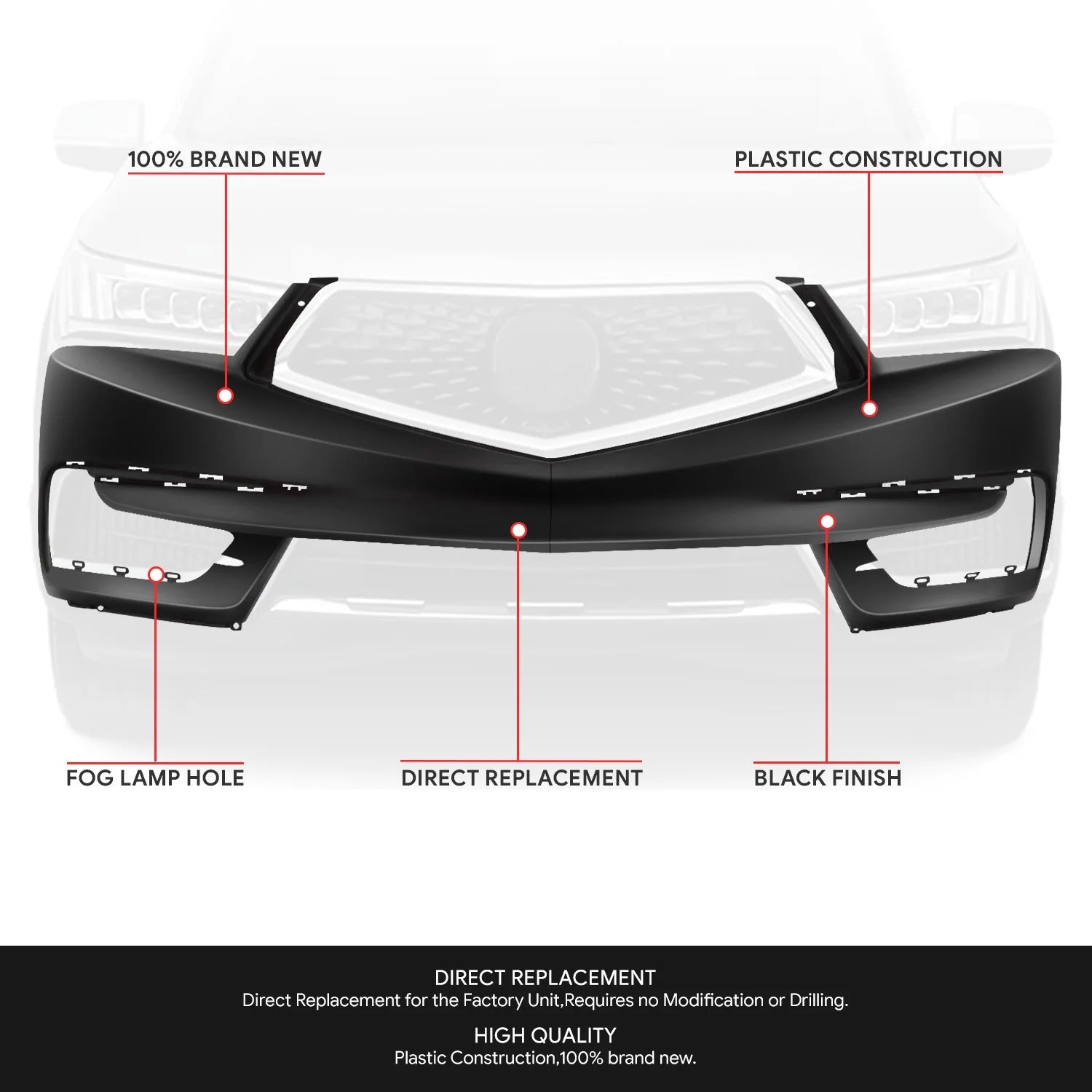 Factory Style Front Bumper Cover  17-20 Acura MDX