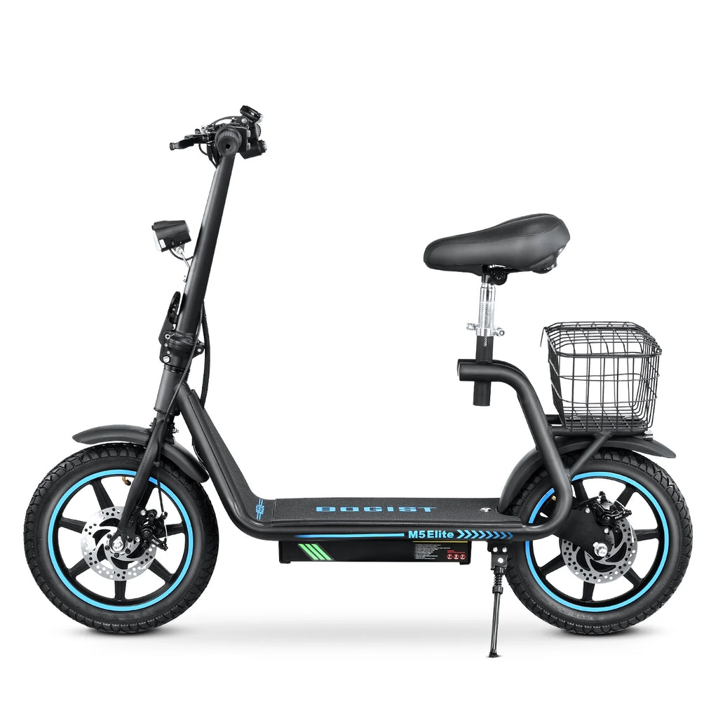 2026 BOGIST Electric Scooter for Adults with Seat, 500W Motor(Peak 800W), 25mph, 45km Range, 48V 13Ah, Electric Bicycle with Basket, BOGIST M5 Elite,Blue