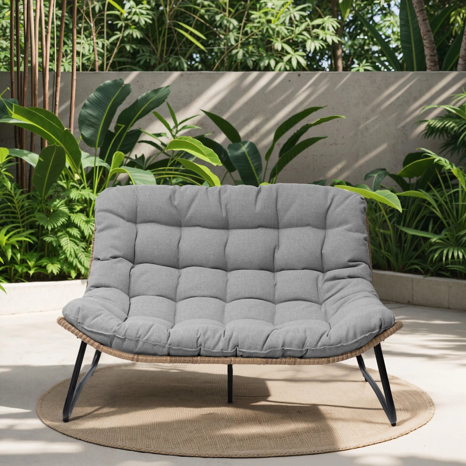 2026 Crestlive Products Patio Loveseat, All-Weather Rattan Large Furniture with Soft Cushions, Outdoor Loveseat for Balcony, Poolside, Backyard (Beige)