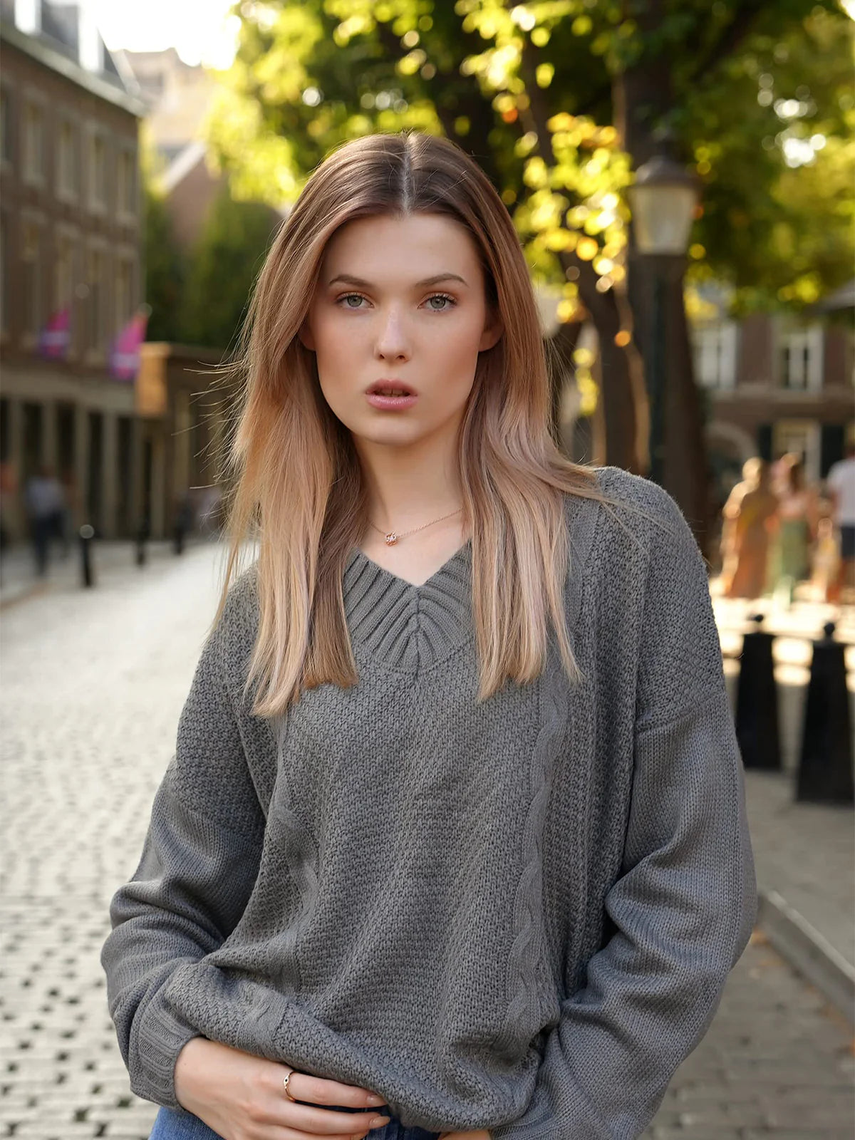 2026 Deep V-Neck Cable Knit Sweater