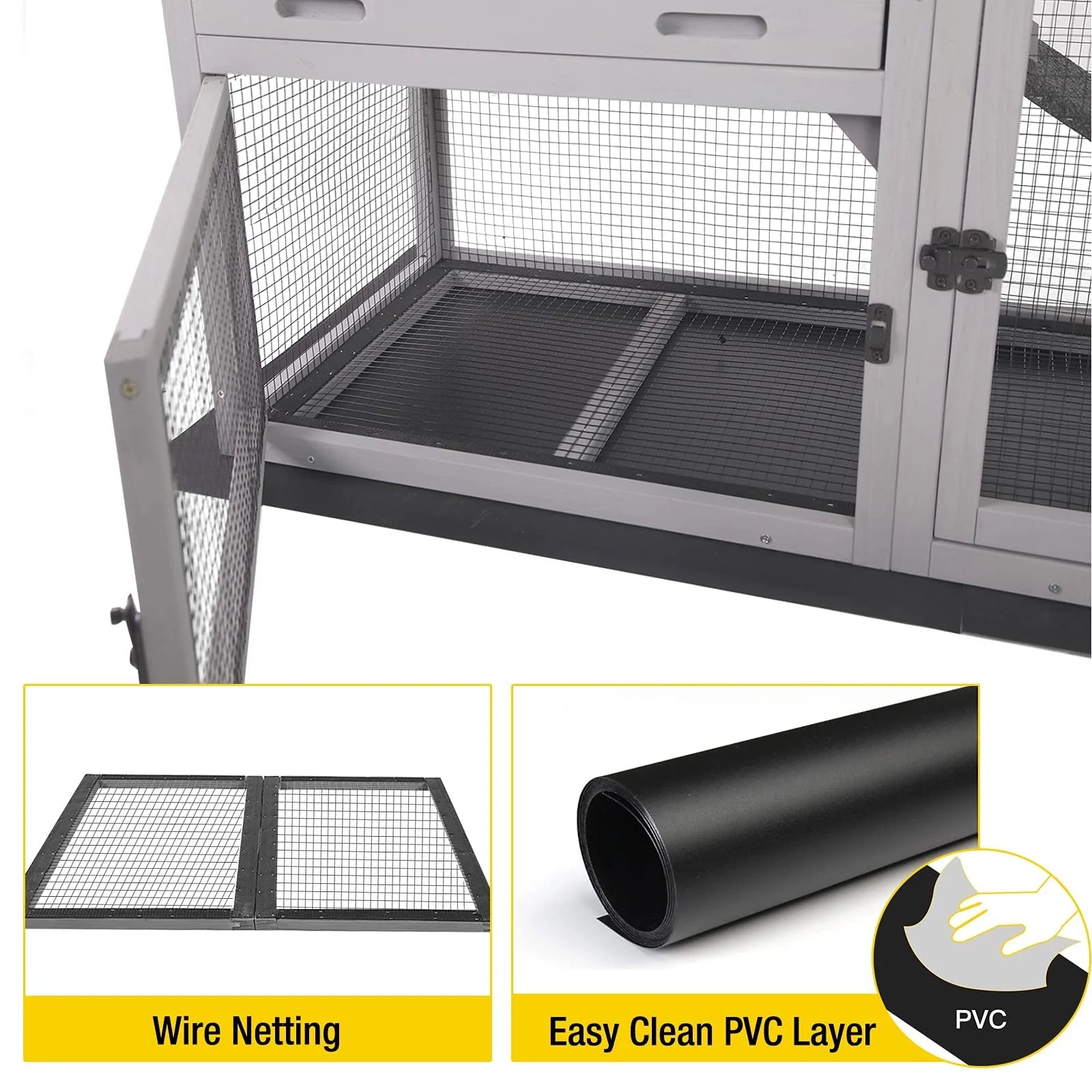 2026 Aivituvin Rabbit Hutch Outdoor Indoor Bunny Cage with Pull Out Tray, Upgraded Chicken Coop with Removable Wire Mesh Bottom, Gray
