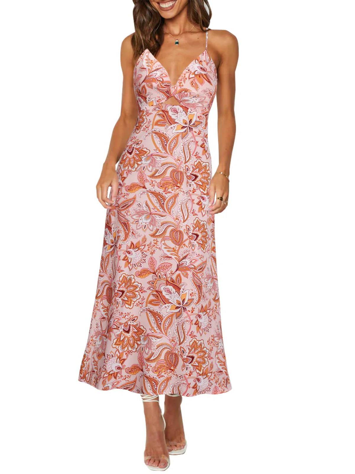 2026 Spaghetti Strap Floral Print Dress