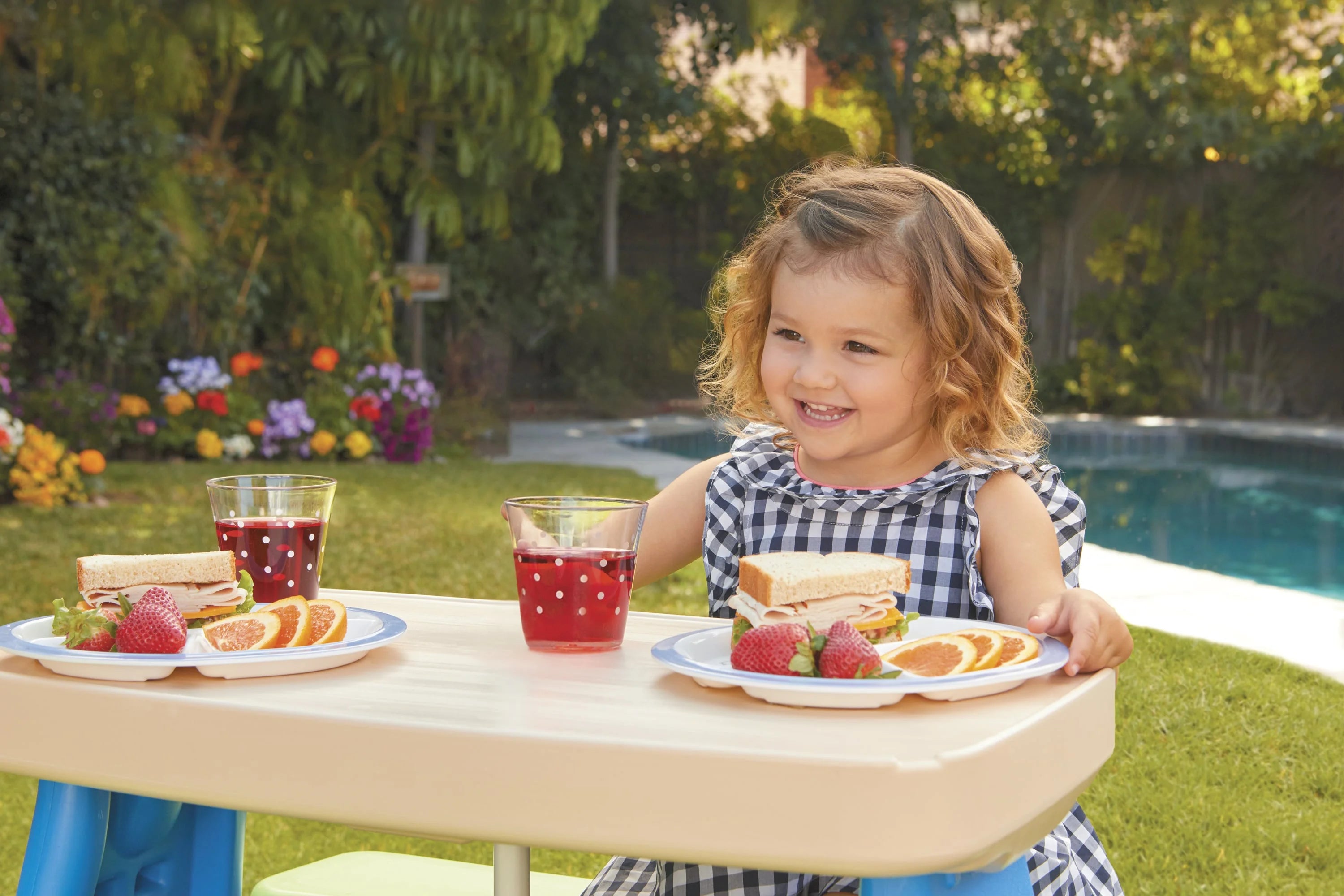 2026 Little Tikes Easy Store Kids Durable Picnic Table with Umbrella, Indoor Outdoor, Ages 2+