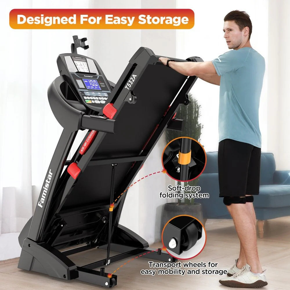 2026 Famistar Folding Treadmill for Home with 15 Levels Auto Incline, 300LB Capcity, 10MPH Fast Speed Controls