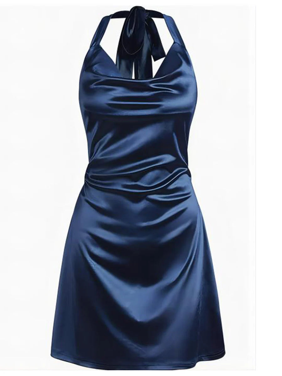 2026 Halterneck Satin Mini Dress