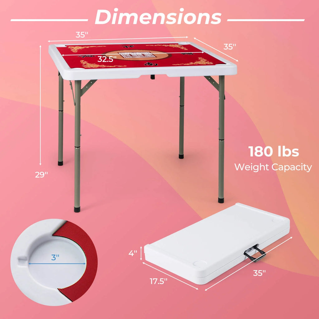 2026 Costway 35" Folding Mahjong Table with Cup Holders & Smooth Felt Mat Carrying Handle Green