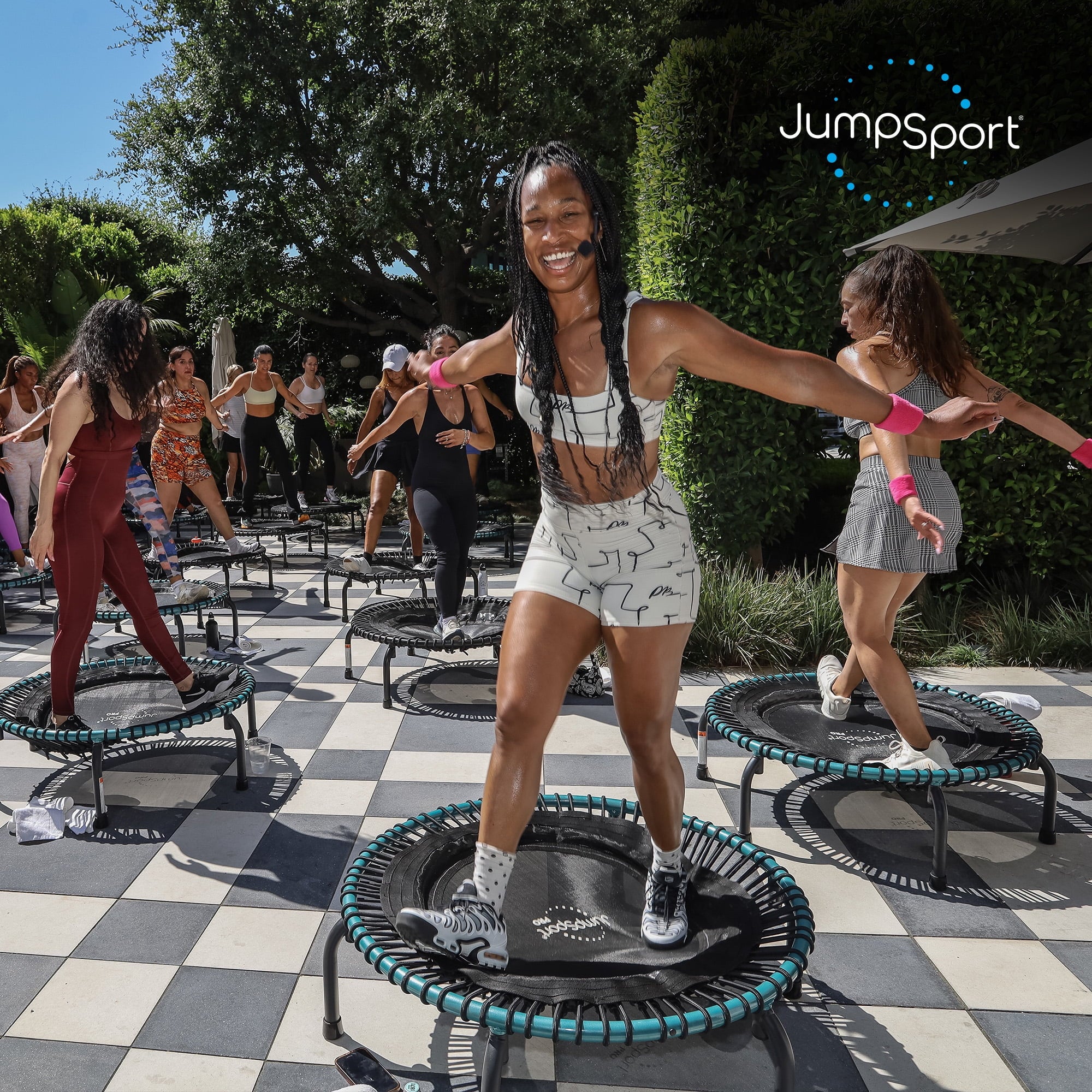 2026 JumpSport 350 Pro Fitness 39" Cardio Workout Indoor Trampoline, Teal/Black