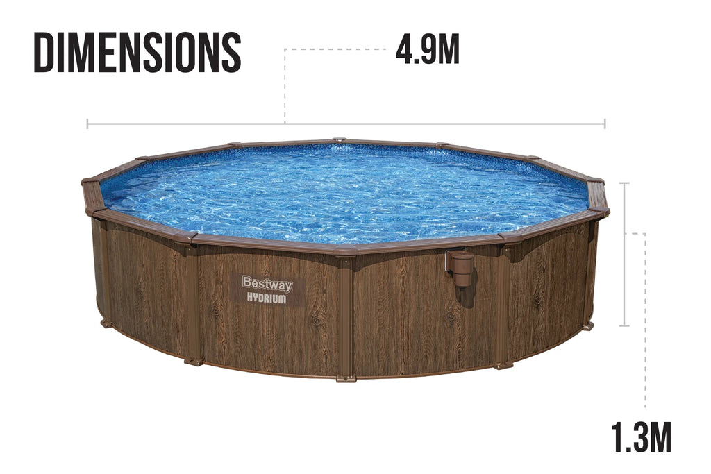 16ft x 52in Wood Print Round Hydrium Steel Above Ground Pool Set