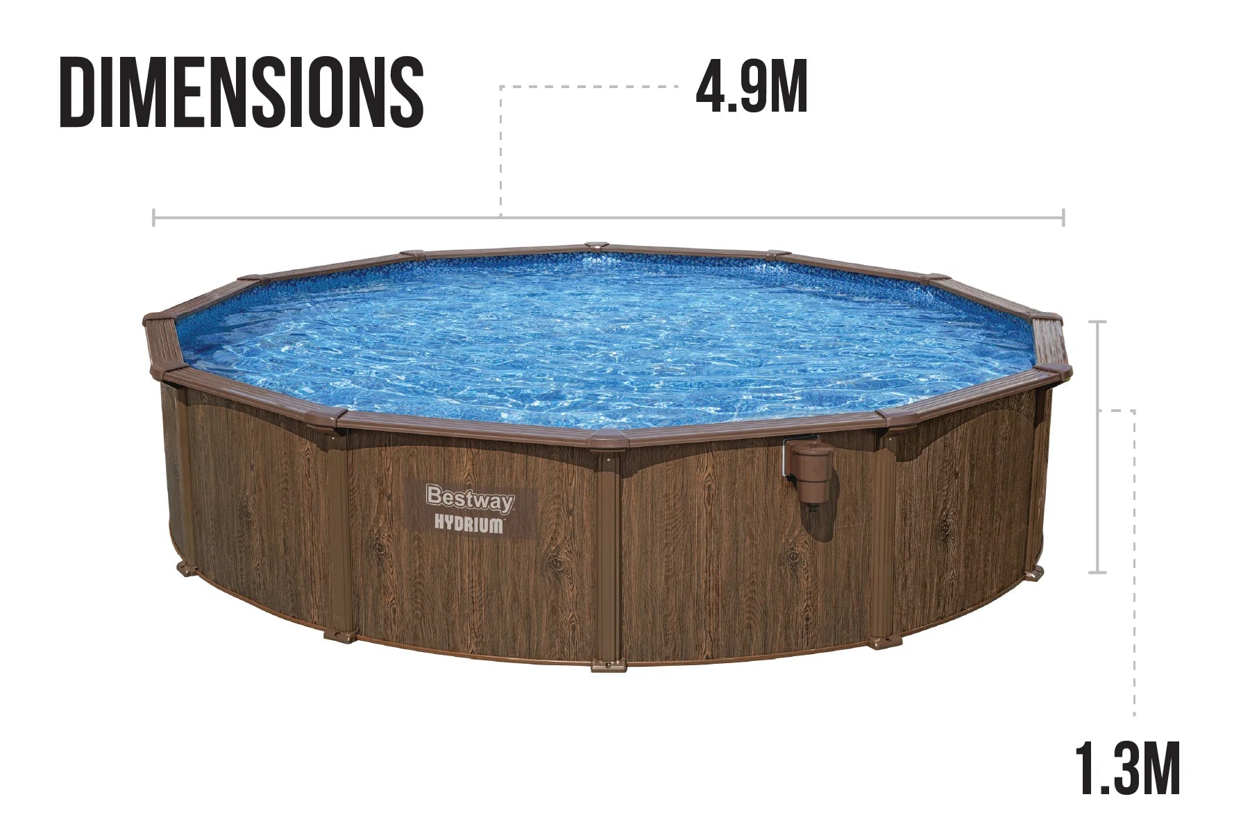 16ft x 52in Wood Print Round Hydrium Steel Above Ground Pool Set