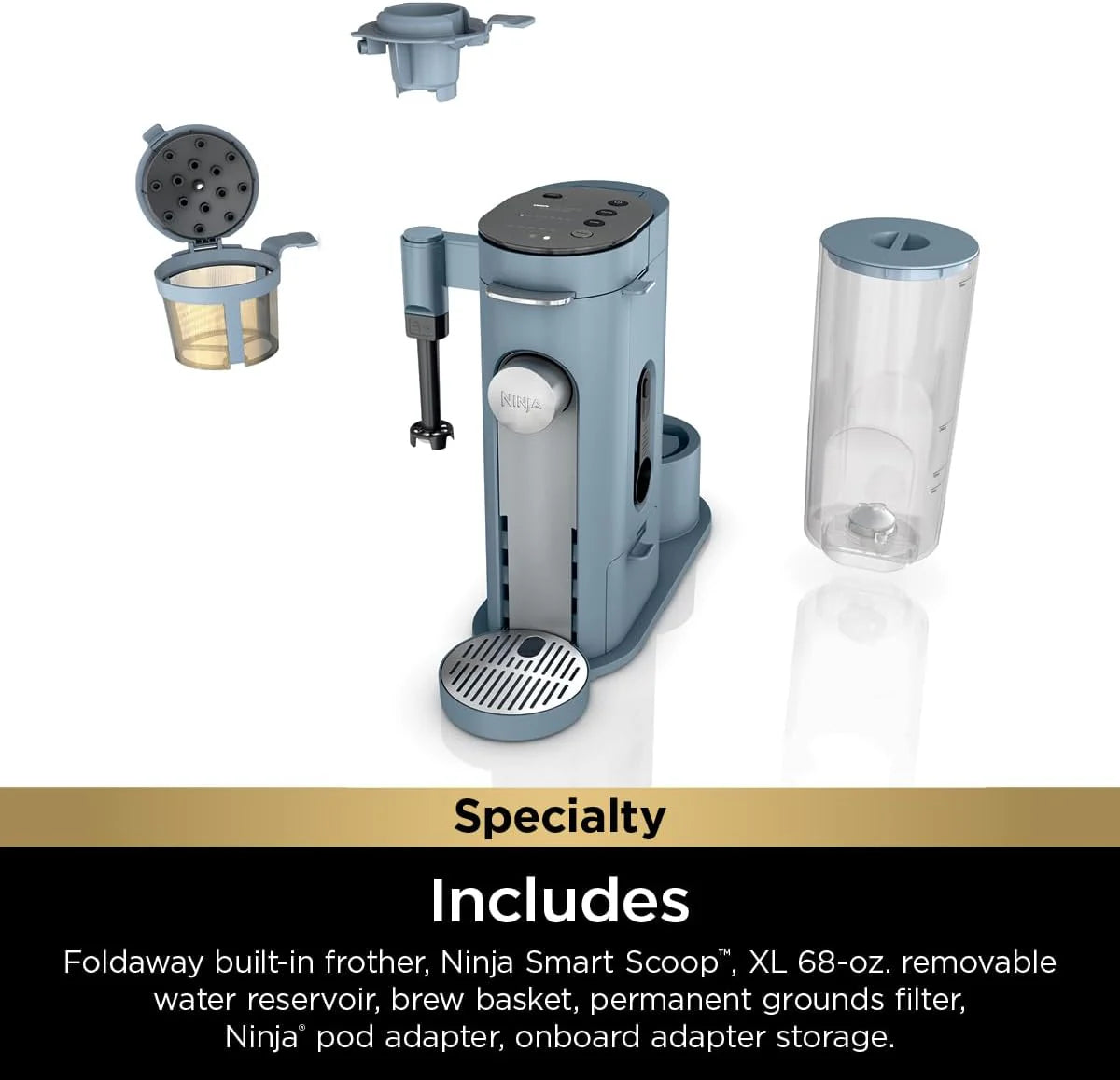 2026 Ninja Pods & Grounds Single-Serve Coffee Maker, K-Cup Pod Compatible, Brews Grounds, Compact Design, 56-oz. Reservoir, 6-oz. Cup to 24-oz. Travel Mug Brew Sizes, Iced Coffee Maker, Stone, PB041ST