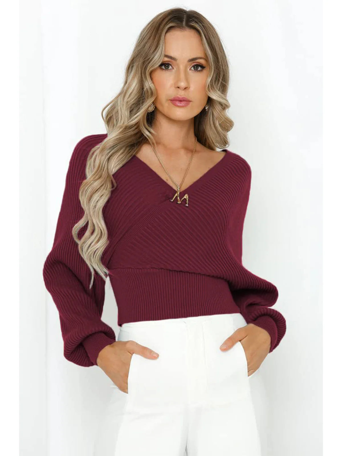 2026 Wrap V-Neck Knit Chunky Sweater