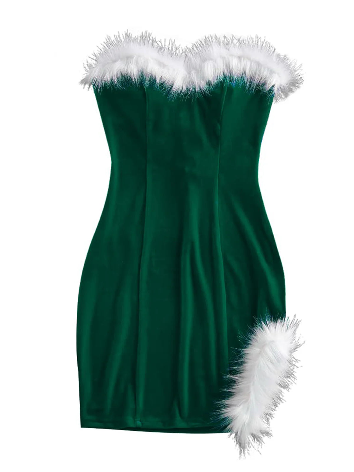 2026 Faux Fur Strapless Red Santa Dress