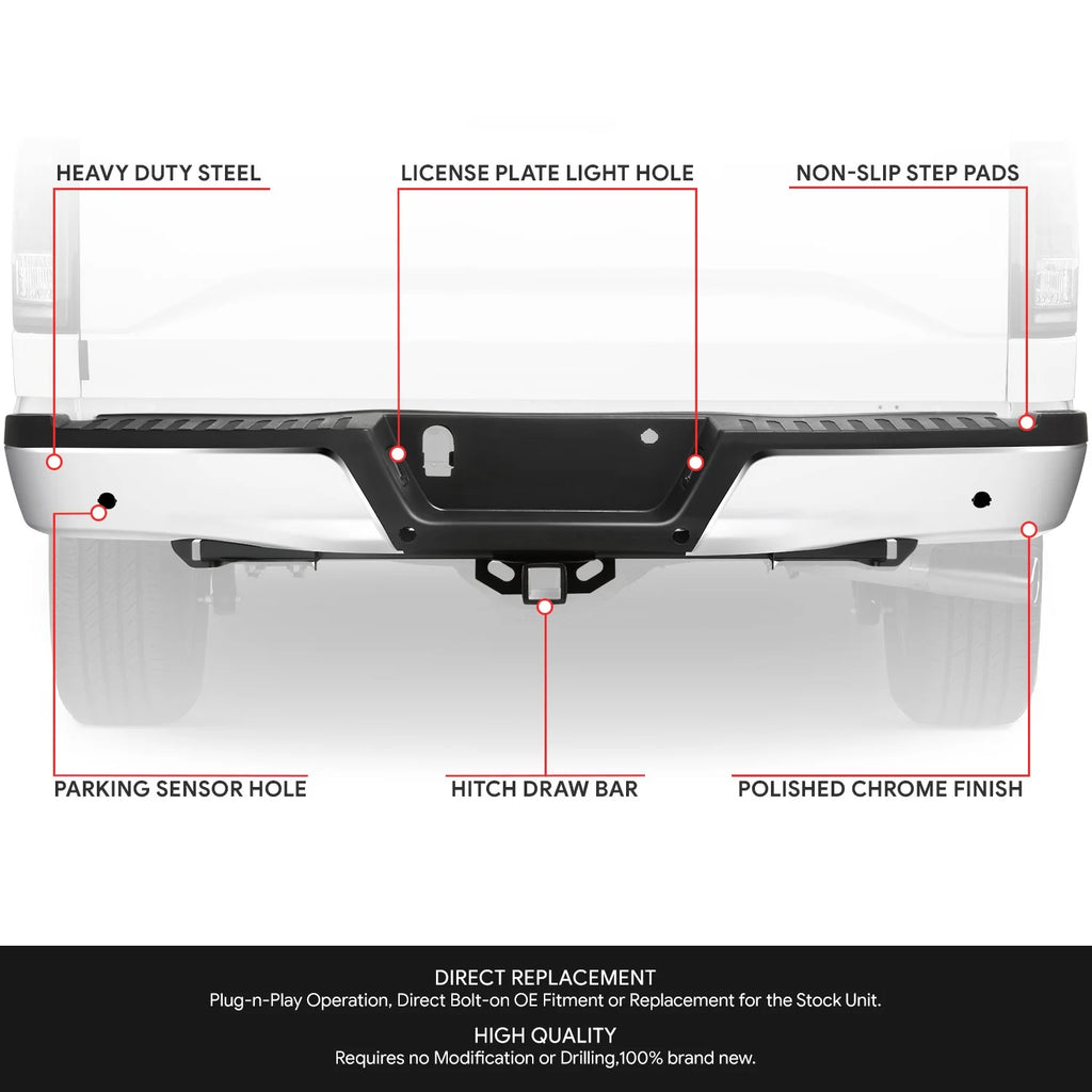Rear Step Bumper w/Sensor Holes, Towing Pkg  15-20 Ford F-150