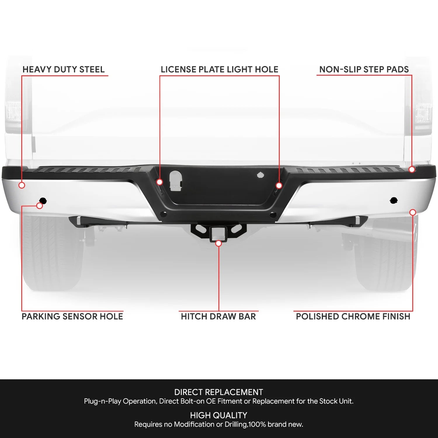Rear Step Bumper w/Sensor Holes, Towing Pkg  15-20 Ford F-150