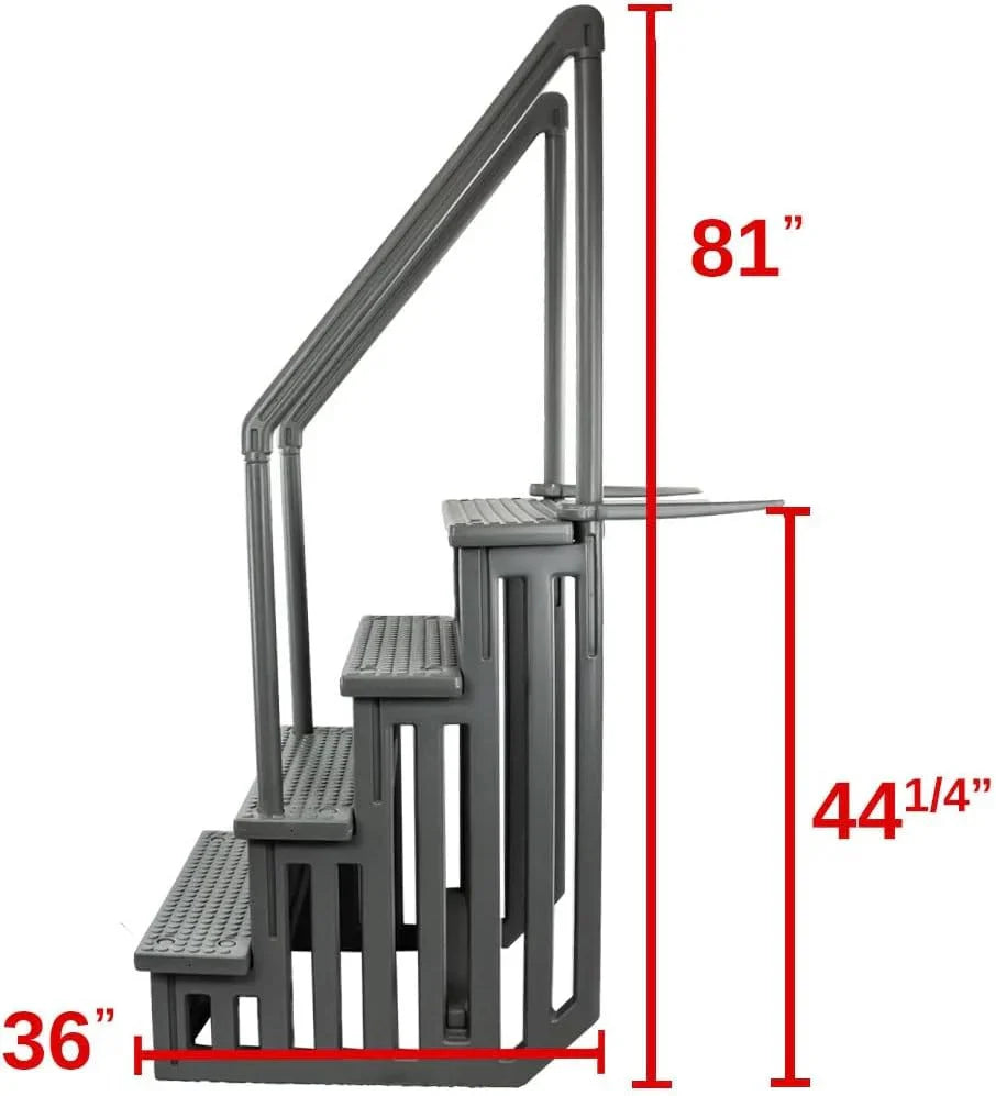 2026 Non-slip pool entrance steps | Gray | Suitable for above-ground pools | Can be installed on patios with a height of 122 to 137 cm | Maximum load capacity 136 kg