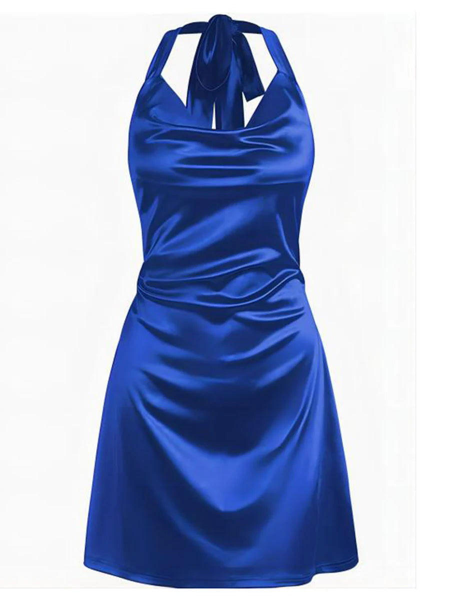 2026 Halterneck Satin Mini Dress