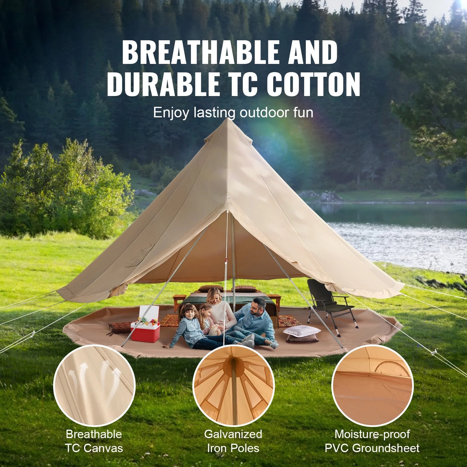 2026 KFFKFF Canvas Bell Tent 6m/19.68ft 4-Season Camping Yurt Tent with Stove Jack