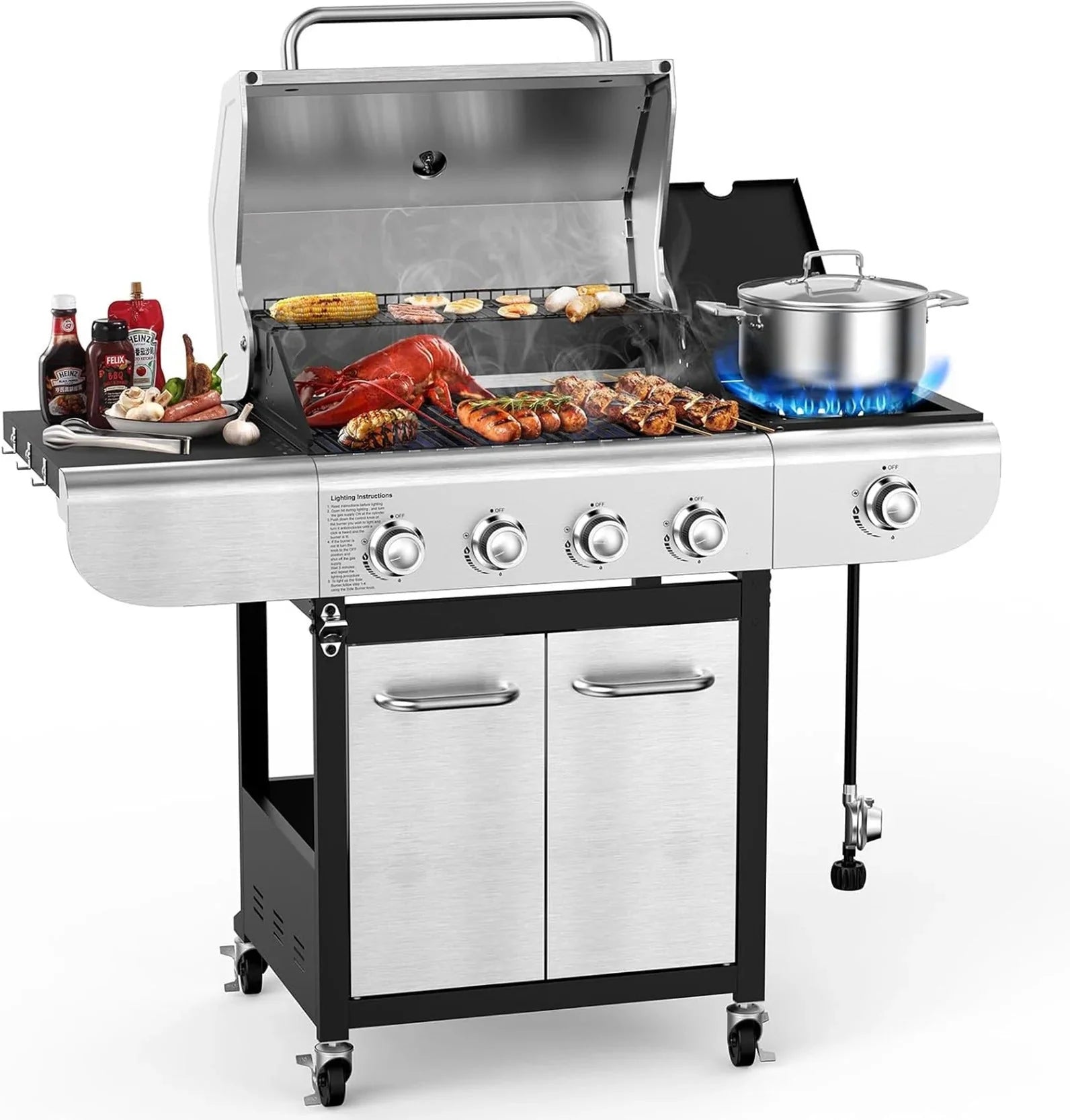 2026 4-Burner BBQ Propane Gas Grill, 44000 BTU