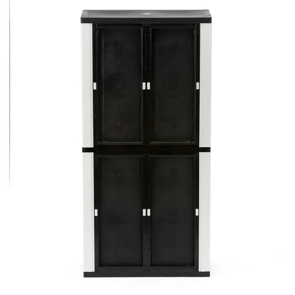 2026 Freestanding garage cabinet made of grey plastic, model 2025, 89 cm W x 180 cm H x 46 cm D, with adjustable shelves and lockable doors.