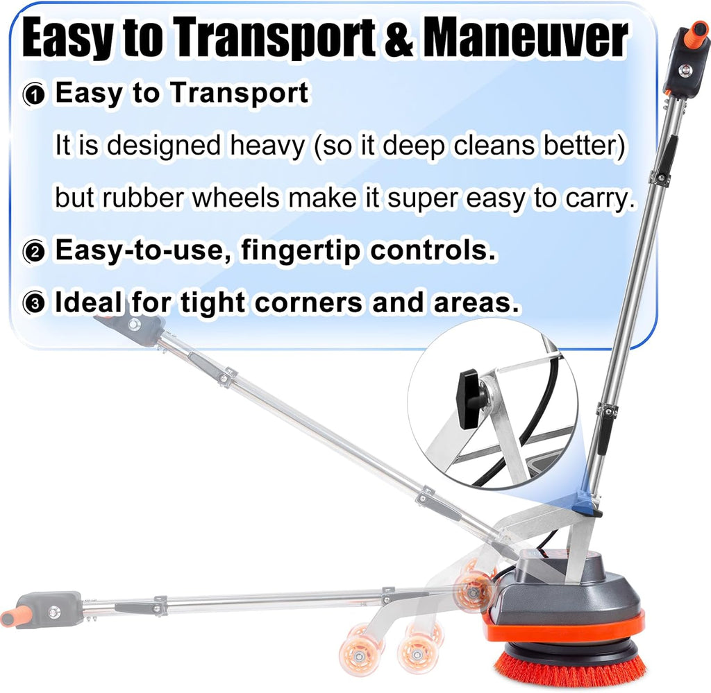 2026 Commercial Floor Scrubber Machine with Brushes and Pads, Heavy Duty Floor Buffer Polisher and Cleaner- Deep Cleaning Tile and Grout, Hardwood Floors and Carpets without Getting on Hands and Knees