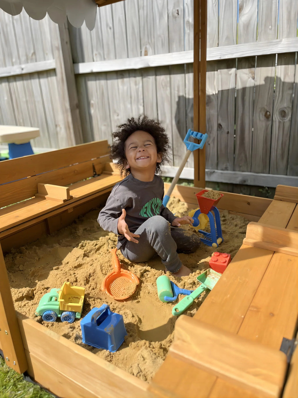 2026 Morgete 47'' Outdoor Sandbox for Kids with Lid and Bench, Wooden Sand Play Toys Center