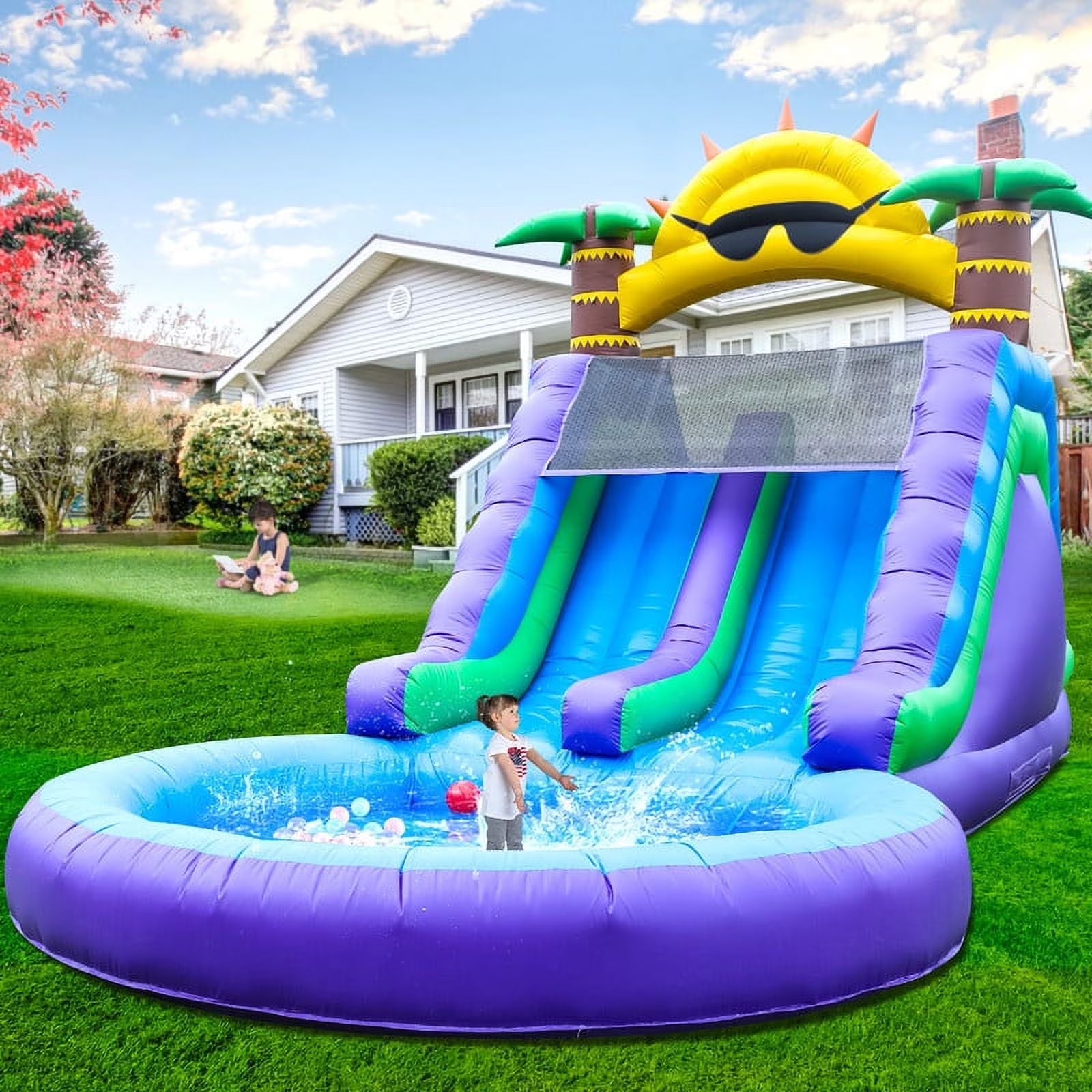 2026 Relunch 26FT Inflatable Double Water Slide for Kids & Adults, PVC Inflatable Water Park with Blower, Giant Splash Pool for Backyard & Outdoor Fun, 26'L x 12'W x 14'H