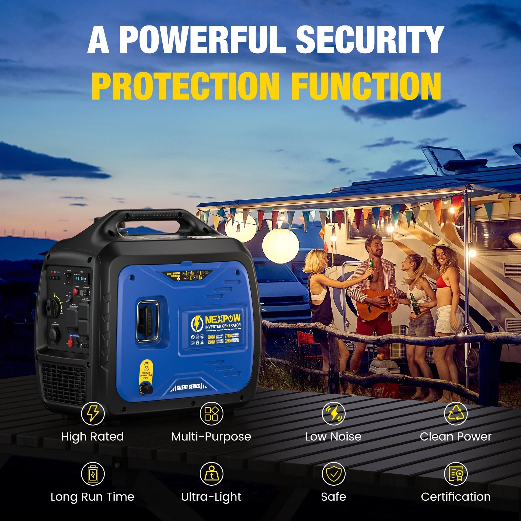 2026 NEXPOW 2250W Portable Inverter Generator, Gasoline Power Quiet Lightweight for Backup Home & Camping, Eco-Mode Feature, Parallel Capability, EPA Compliant
