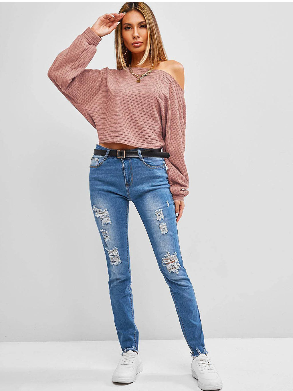 2026 Strapless bat-sleeve sweater