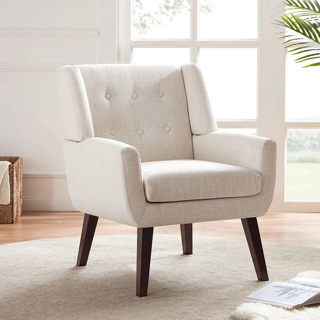 2026 HUIMO  Accent Chair, Button-Tufted Upholstered  Living Room Chairs,  Mid Century Modern Comfy Reading Chairs for Bedroom, Living Room, Beige
