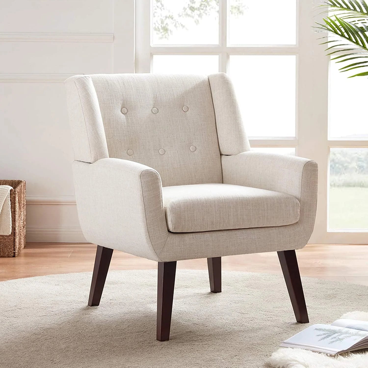 2026 HUIMO  Accent Chair, Button-Tufted Upholstered  Living Room Chairs,  Mid Century Modern Comfy Reading Chairs for Bedroom, Living Room, Beige