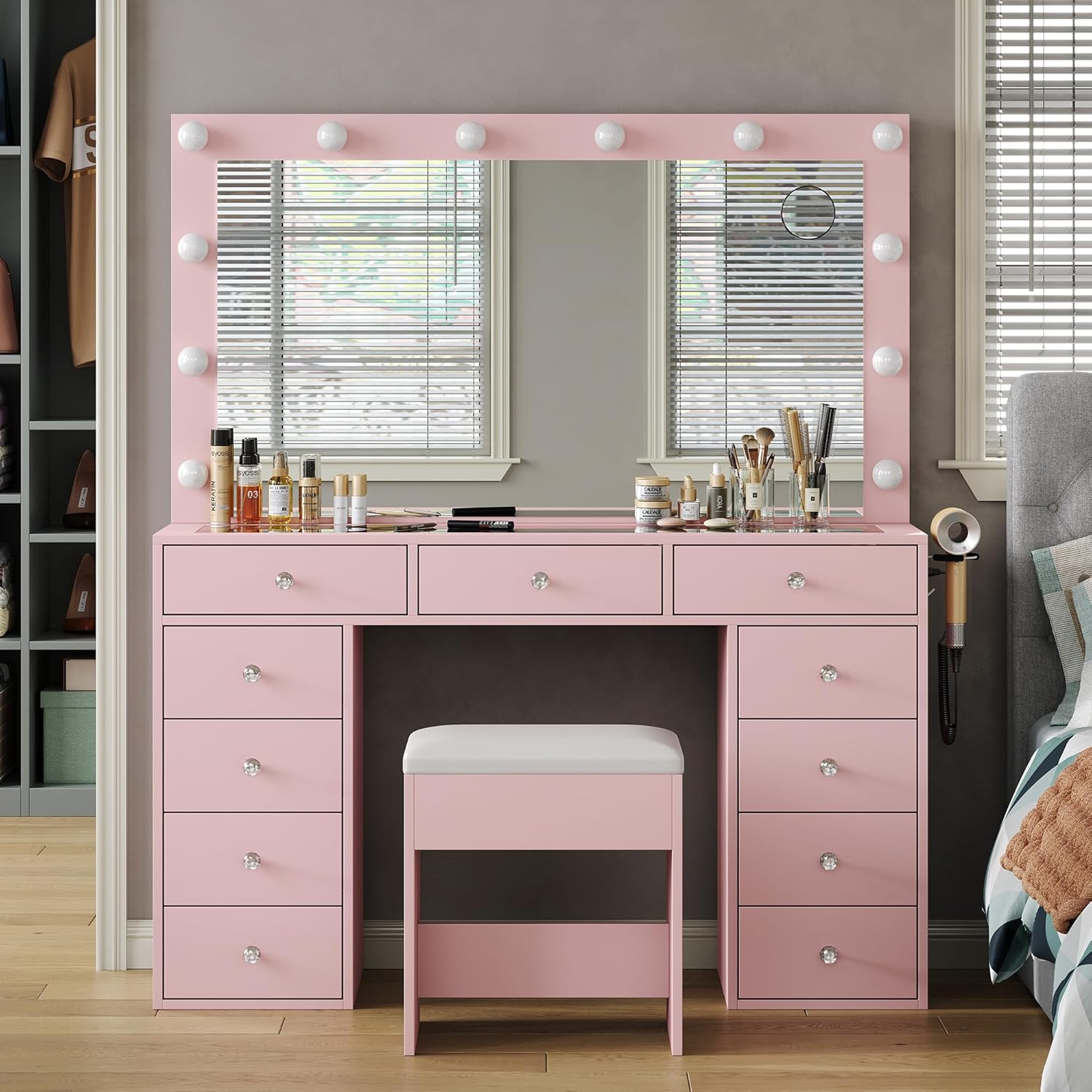 2026 New YANOSAKU Vanity Desk with Mirror, LED Lights & 11 Drawers