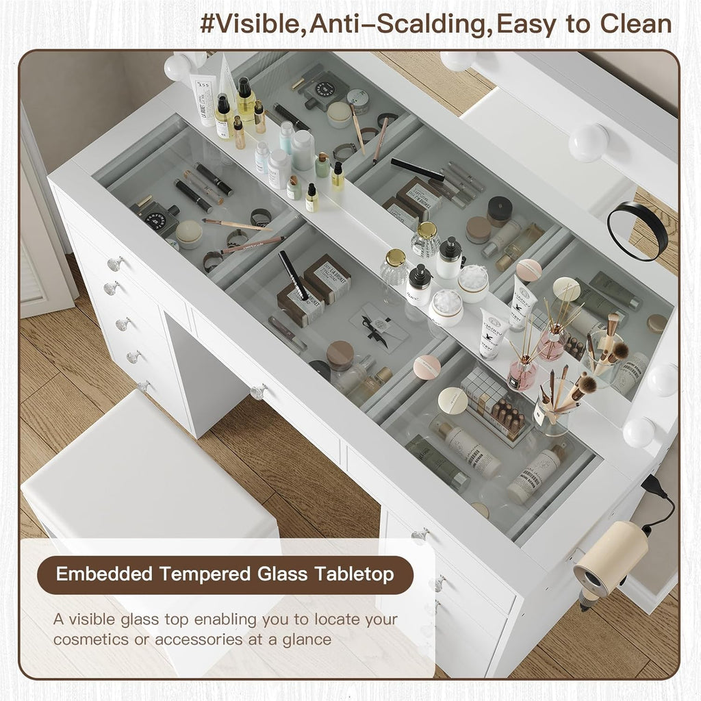 2026 New YANOSAKU Vanity Desk with Mirror, LED Lights & 11 Drawers