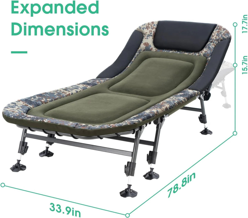 2026 Camping Cots for Adults 330Lbs with Carry Bag, Heavy Duty Folding Bed with Soft Padded Cushion, Portable Military Cot for Hunting, 180° Adjustable Reclining Outdoor Lounger