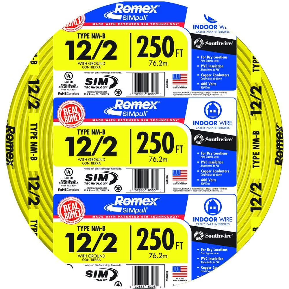 2026 250 ft. 12/2 Solid Romex SIMpull CU NM-B W/G Wire