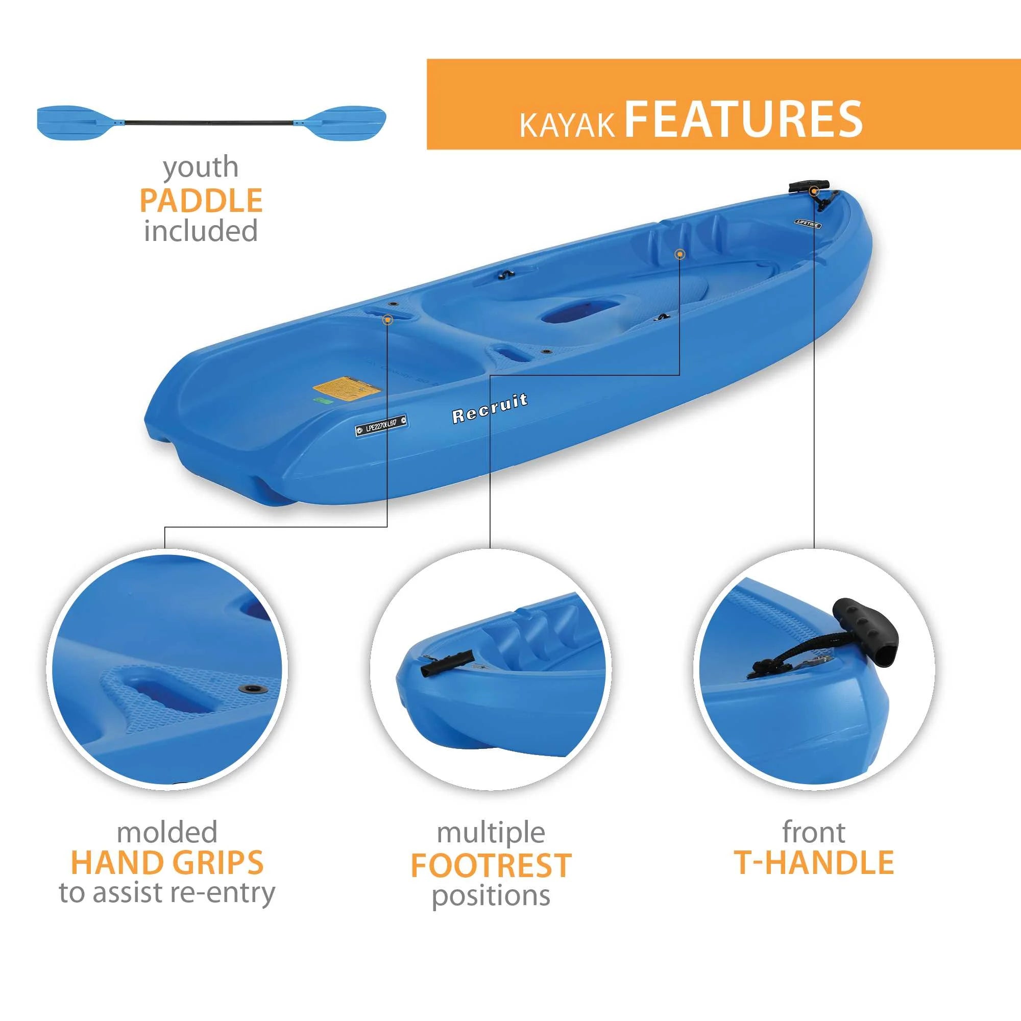 2026 Lifetime Recruit 6.5 ft Youth Sit-on-Top Kayak, Lime Green (90765)