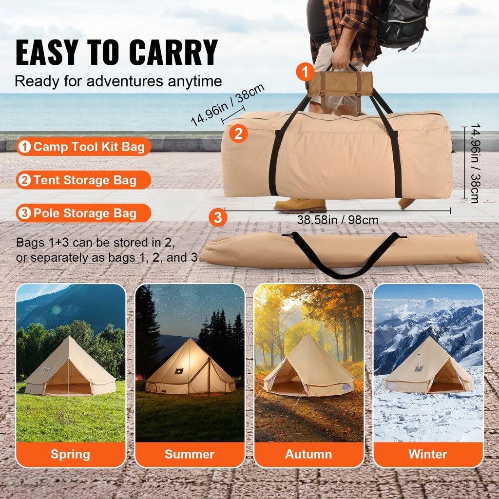 2026 KFFKFF Canvas Bell Tent 6m/19.68ft 4-Season Camping Yurt Tent with Stove Jack