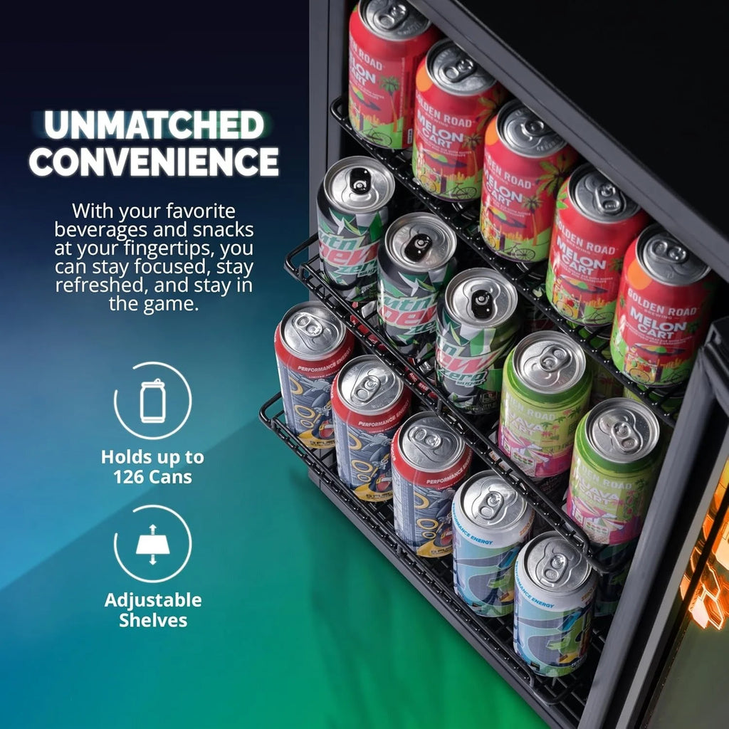 2026 Beverage Refrigerator Cooler | 126 Cans Free Standing with Right Hinge Glass Door | Mini Fridge Beverage Organizer Perfect For Beer, Wine, Soda, And Cooler Drinks