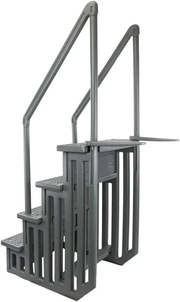 2026 Non-slip pool entrance steps | Gray | Suitable for above-ground pools | Can be installed on patios with a height of 122 to 137 cm | Maximum load capacity 136 kg