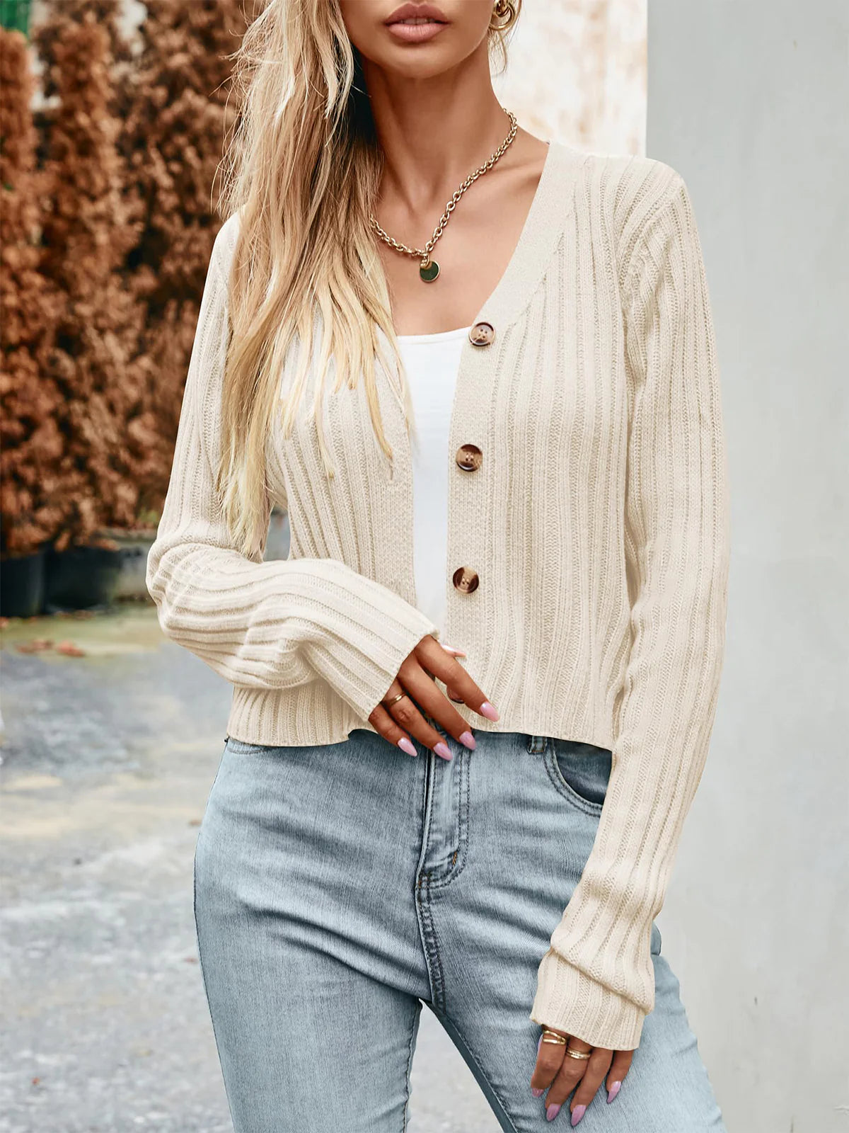 2026 Ribbed Button Cardigan
