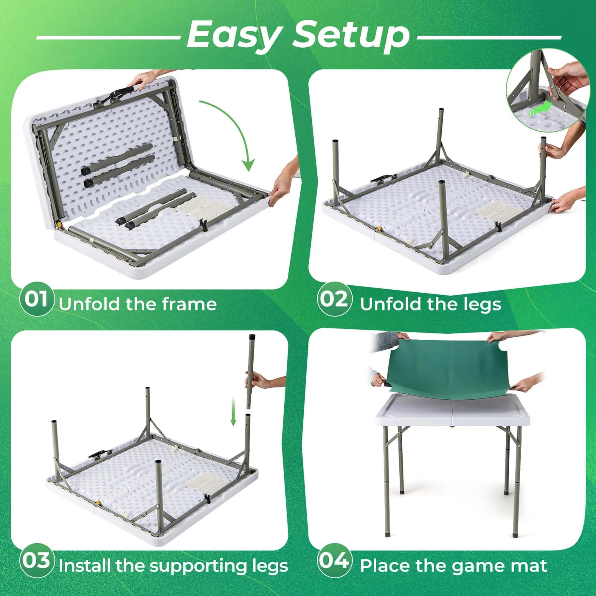 2026 Costway 35" Folding Mahjong Table with Cup Holders & Smooth Felt Mat Carrying Handle Green