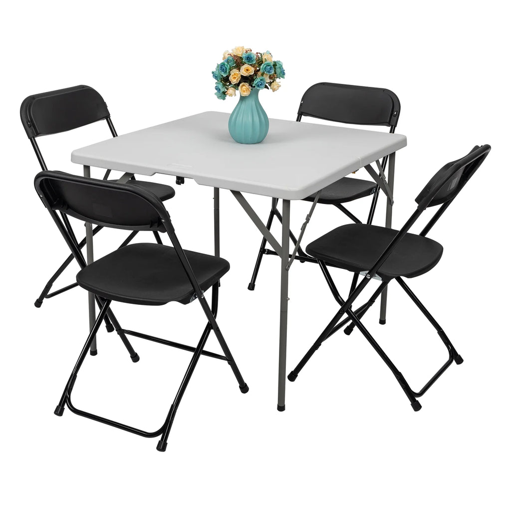 2026 Ktaxon 6ft White Folding Table and 10 Pack Folding Chairs Black, Plastic Table and Chair Set