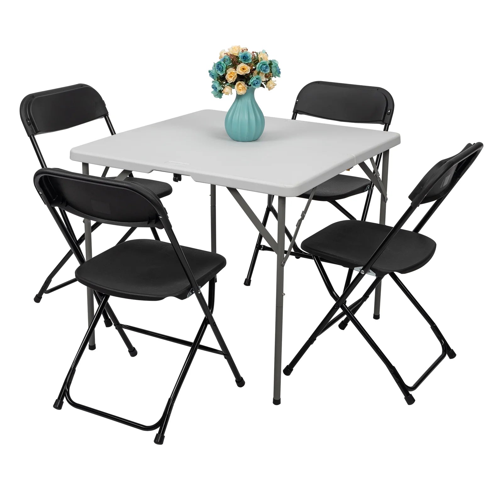 2026 Ktaxon 6ft White Folding Table and 10 Pack Folding Chairs Black, Plastic Table and Chair Set