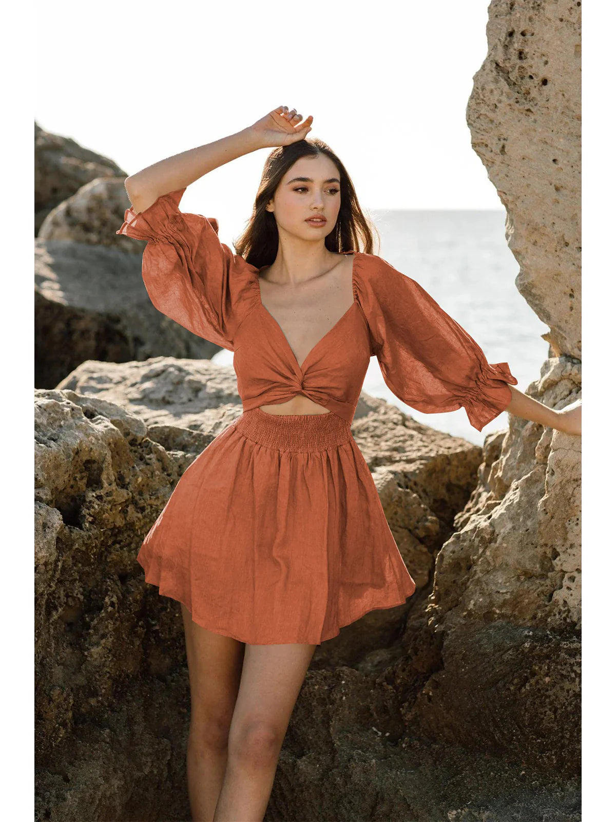 2026 Boho Tie-Waist Homecoming Dress