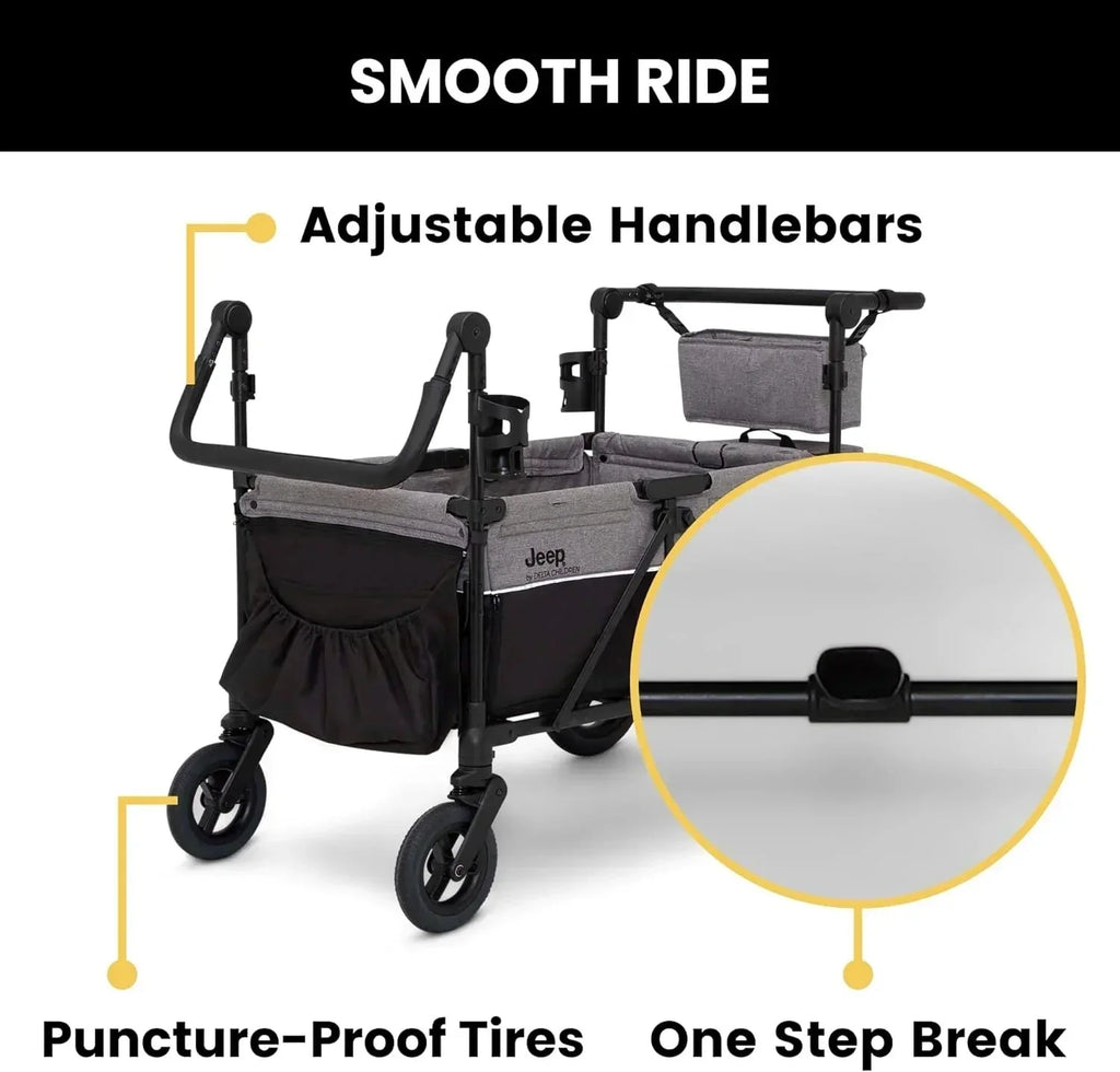 2026 Jeep Wrangler Deluxe 4-seater stroller by Delta Children Premium Quad stroller