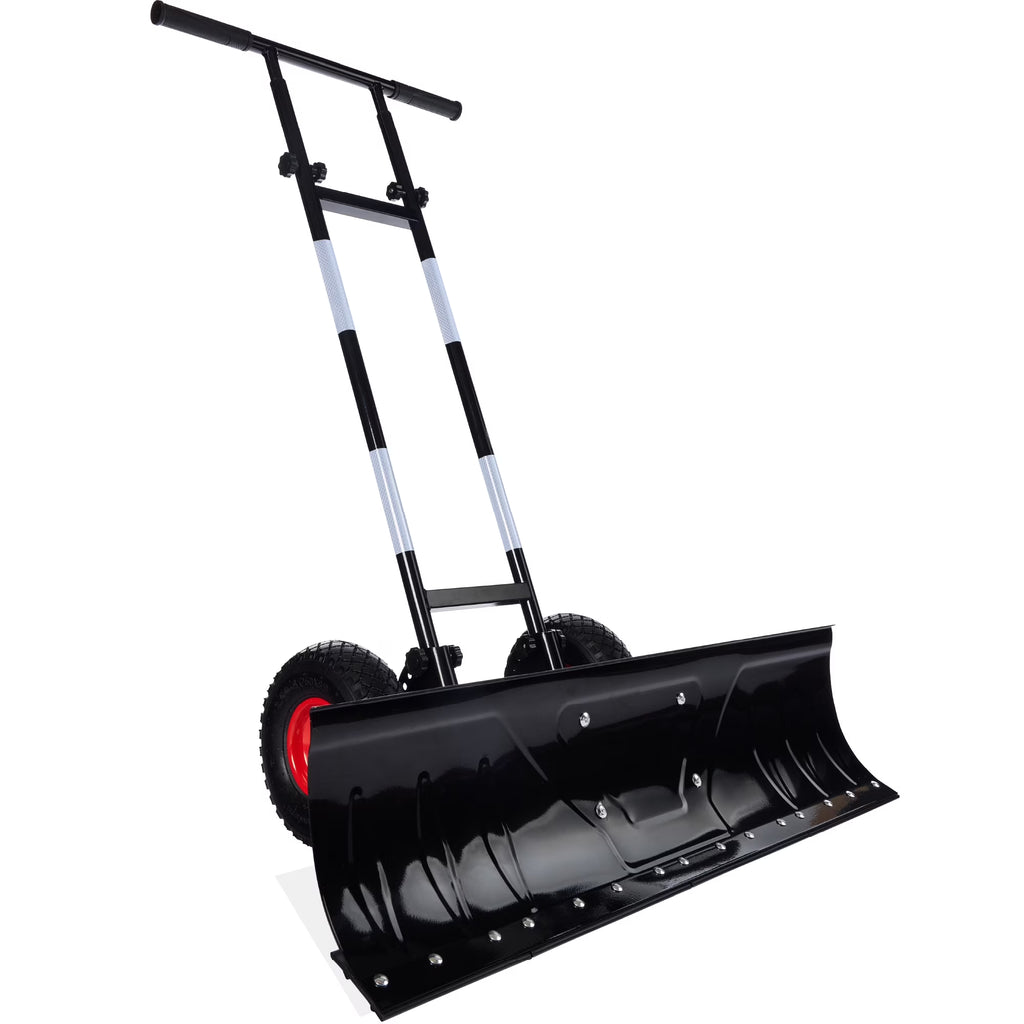 2026 Best Choice Products 36in Galvanized Blade Hand Snow Pusher w/ 2 Wheels, Adjustable Handle, Blade Angle - Black