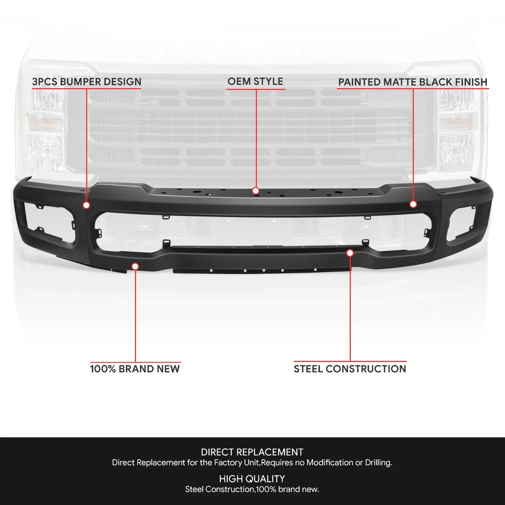 Modular Style Front Bumper w/ Parking Sensor Holes 23-26 Ford F-250 F-350 Super Duty