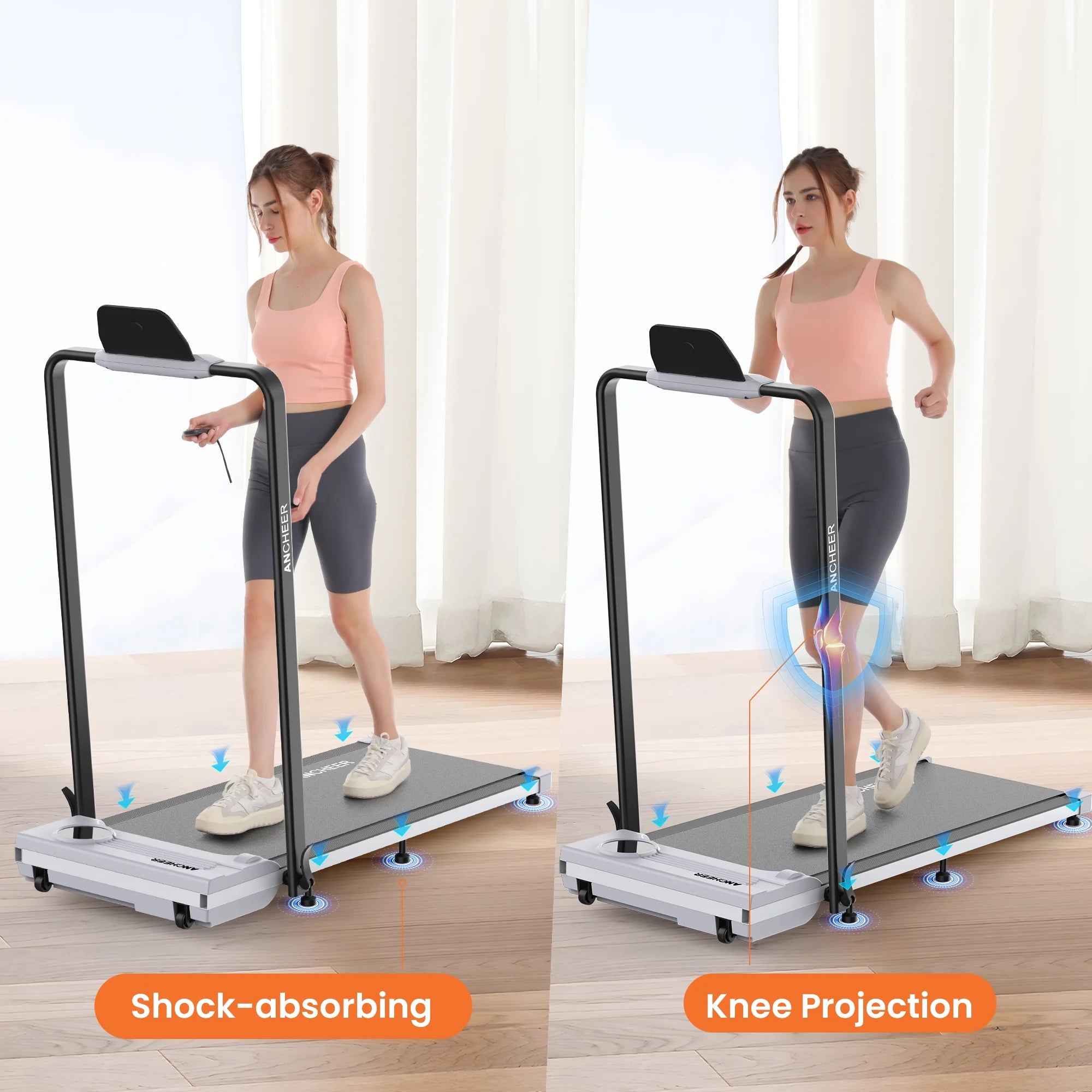 2026 ANCHEER Portable Folding Walking Pad 300lb, 7.5 MPH Under Desk Treadmill with Remote Control & LED Display,2 in 1 Walking Pad Treadmill for Home/Office/Exercise(Pink)